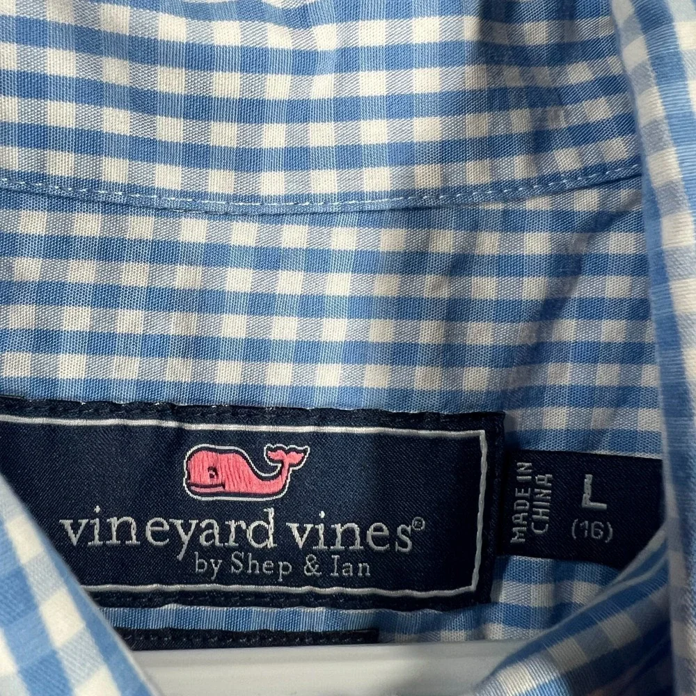 Vineyard Vines Shirt Youth‎ Boys Large Blue Check Long Sleeve Button Down